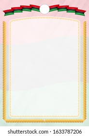 Border made with Libya national flag. Brush stroke frame. Template elements for your certificate and diploma. Vertical orientation.
