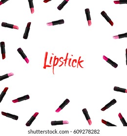 Border made of lipstick on white background. Beauty and fashion illustration. Vector created with gradient mesh.