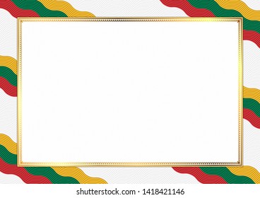 Border made with Lithuania national colors. Template elements for your certificate and diploma. Horizontal orientation. Vector