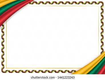 Border made with Lithuania national colors. Template elements for your certificate and diploma. Horizontal orientation. Vector