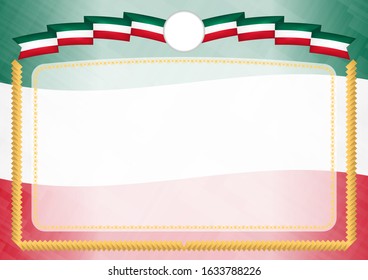 Border made with Mexico national flag. Brush stroke frame. Template elements for your certificate and diploma. Horizontal orientation.