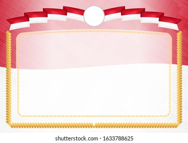 Border made with Monaco national flag. Brush stroke frame. Template elements for your certificate and diploma. Horizontal orientation.