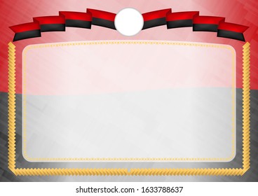 Border made with Montenegro national flag. Brush stroke frame. Template elements for your certificate and diploma. Horizontal orientation.