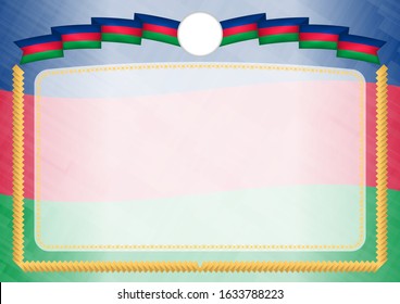 Border made with Namibia national flag. Brush stroke frame. Template elements for your certificate and diploma. Horizontal orientation.