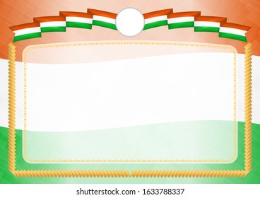 Border made with Niger national flag. Brush stroke frame. Template elements for your certificate and diploma. Horizontal orientation.