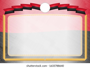 Border made with Papua New Guinea national flag. Brush stroke frame. Template elements for your certificate and diploma. Horizontal orientation.