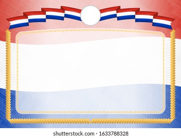 Border made with Paraguay national flag. Brush stroke frame. Template elements for your certificate and diploma. Horizontal orientation.
