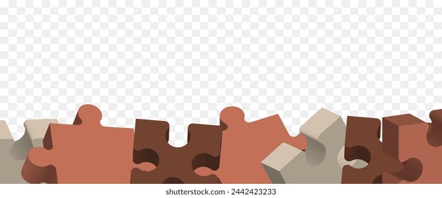 Border made of puzzle pieces. Vector illustration isolated on transparent background.