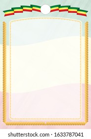 Border made with Senegal national flag. Brush stroke frame. Template elements for your certificate and diploma. Vertical orientation.