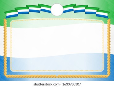 Border made with Sierra Leone national flag. Brush stroke frame. Template elements for your certificate and diploma. Horizontal orientation.