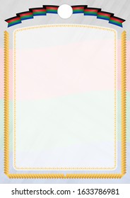 Border made with South Sudan national flag. Brush stroke frame. Template elements for your certificate and diploma. Vertical orientation.