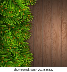 Borde hecho de ramas de abeto. Tragedia por decorar tarjetas de Navidad. Ilustración realista. Vector.
