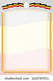 Border made with Uganda national flag. Brush stroke frame. Template elements for your certificate and diploma. Vertical orientation.