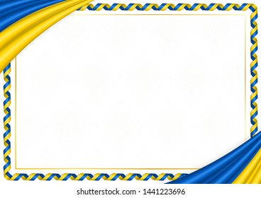 Border made with Ukraine national colors. Template elements for your certificate and diploma. Horizontal orientation. Vector