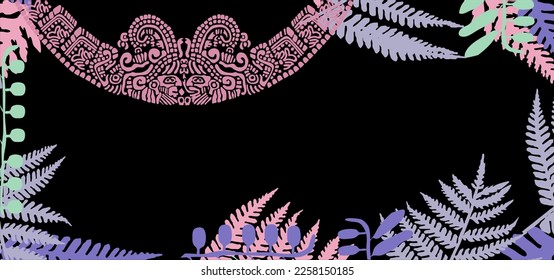 Border of Maya and Toltec signs and patterns
Border of fern leaves, signs and symbols of the ancient civilizations of America Maya.


