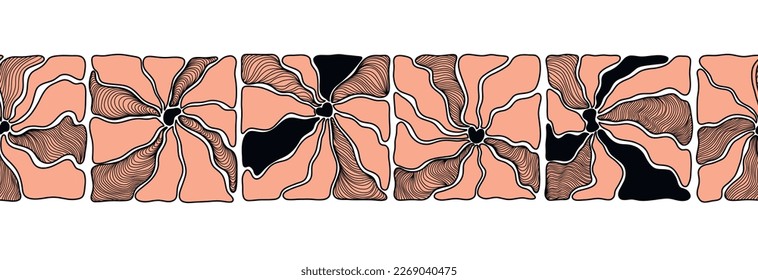 Borde con elementos florales abstractos monocromáticos, una ilustración botánica moderna de estilo Matisse minimalista. Patrón vectorial gráfico floral