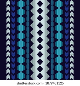 Border. Mosaic with geometric shapes. Seamless pattern. Design with manual hatching. Textile. Ethnic boho ornament. Vector illustration for web design or print.