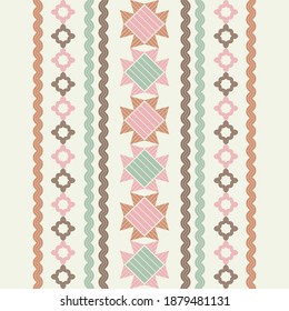 Borde. Mosaico con formas geométricas. Patrón sin foco. Diseño con eclosión manual. Textil. Ornamento étnico de boho. Ilustración vectorial para diseño web o impresión.