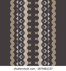 Border. Mosaic with geometric shapes. Seamless pattern. Design with manual hatching. Textile. Ethnic boho ornament. Vector illustration for web design or print.
