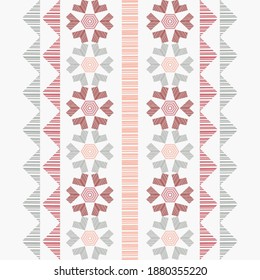 Border. Mosaic with geometric shapes. Seamless pattern. Design with manual hatching. Textile. Ethnic boho ornament. Vector illustration for web design or print.