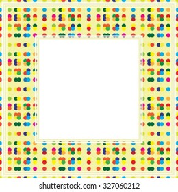 Border with multicolored polka dots pattern on a yellow background.