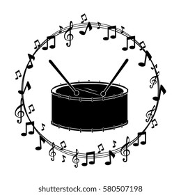 border musical notes with drump instrument musical