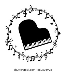 border musical notes with piano