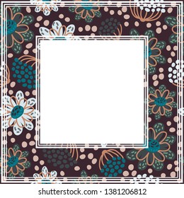 Border with night summer meadow flowers. Vector illustration. Design element for photo frame, poster or home decor.