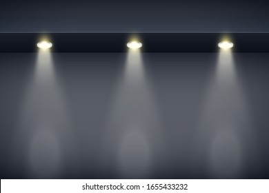 The border on black wall with spotlights. Modern Interior False Ceilings with Design for Kitchen and Living Room and Bedroom. Editable Background Vector illustration.