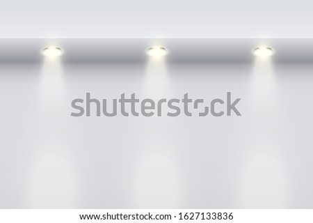 The border on white wall with spotlights. Modern Interior False Ceilings with Design for Kitchen and Living Room and Bedroom. Editable Background Vector illustration.