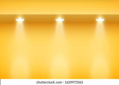 The border on yellow wall with spotlights. Modern Interior False Ceilings with Design for Kitchen and Living Room and Bedroom. Editable Background Vector illustration.