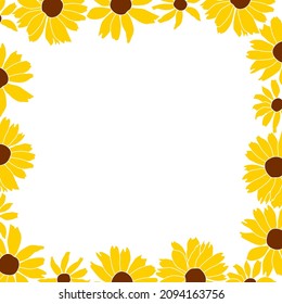 Border of open heliopsis blossom vector color illustration isolated on white background. Vector sketch style top view hand drawing of wild, heliopsis, false sunflower.