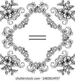 Border ornament of leaf wreath frame, in black and white colors. Vector