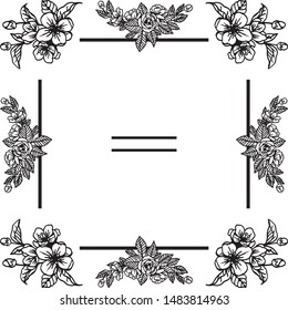 Border ornament of leaf wreath frame, in black and white colors. Vector