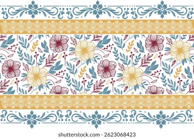 padrão de contorno de borda. repetição de bordado sem costura. textura floral de uma linha. esboço arte pétala. design têxtil botânico. elementos desenhados à mão modernos

