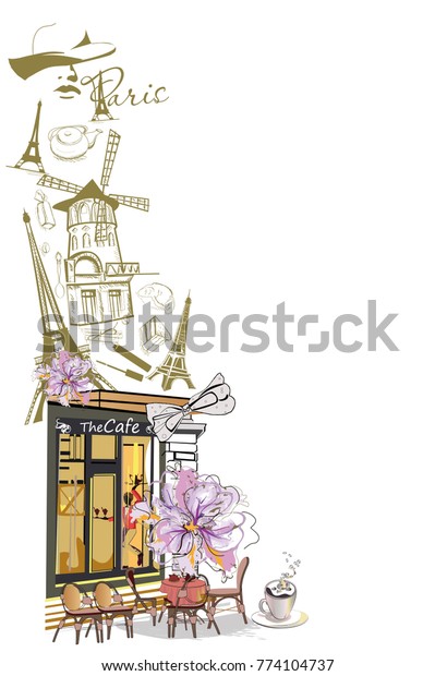 Border Paris Illustrations Fashion Girls Cafes Stock Vector Royalty Free