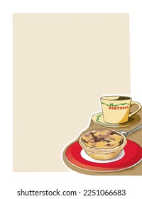 Border with Pastel de Nata sweet treat. Hand drawn SVG illustration. White background. Perfect for recipe cards, menus, party invitations and signs.