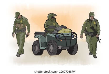 Border Patrol – ATV And Agents On Foot