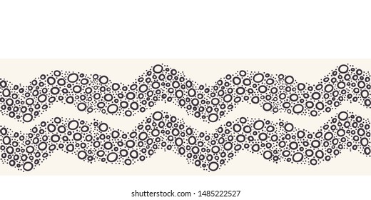 Border pattern hand drawn ornamental bubble water wave lines background. Irregular wavy stripe. Vector line art ribbon edge trim

