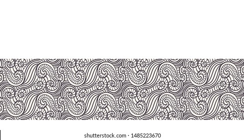 Border pattern hand drawn ornamental striped spiral wave background. River ocean water stripe. Vector line art ribbon edge trim
