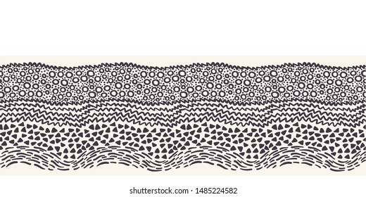 Border pattern hand drawn ornamental striped shape background. Irregular wavy layer stripe. Vector line art ribbon edge trim
