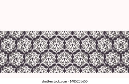 Border pattern hand drawn ornamental azulejo mosaic background. Geometric monochrome stripe. Vector intricate line art ribbon edging trim
