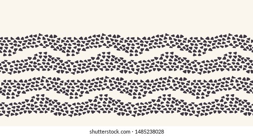 Border pattern hand drawn ornamental striped doodle lines background. Irregular wavy triangle stripe. Vector line art ribbon edge trim
