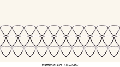 Border pattern hand drawn triangle dot grid background. Geometric monochrome stripe. Vector geo ribbon edge trim
