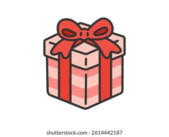 Border pattern. Illustration of a present box (color line drawing).