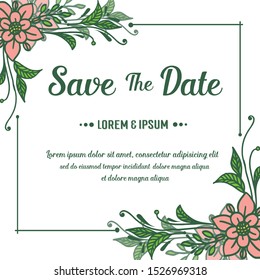 Border pattern of leaf flower frame, for elegant card save the date. Vector
