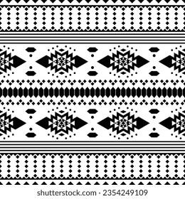 Border pattern with Native American style. Geometric seamless ethnic pattern design for fabric template and shirt. Black and white colors.