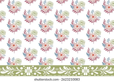 border pattern repeat. floral embroidery sketch. seamless one line texture. textile hand drawn artwork. outline modern petals. botanical minimal design

