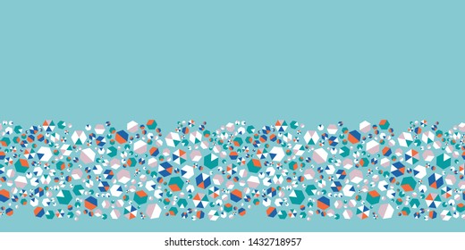 Border Pattern.  Scattered Ditzy Hexagon Geometric Seamless Repeat Vector Pattern Swatch.

Blue, Orange, Teal, Pink, Lavender. From "Summer Bright" Collection.