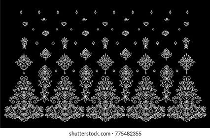 Border pattern for women's dress, for fabric, lace, braid, embroidery. Hand-drawn dotted ornate pattern.